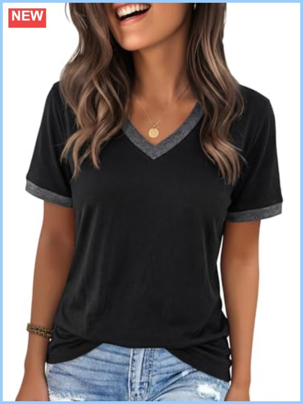 Women's Graphic Tee V-Neck Short Sleeve Casual Summer Top